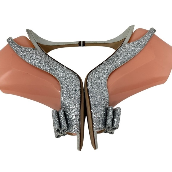 Kate Spade Krysta Silver Sequin Glitter Open Toe Slingback Stiletto Heels 9.5B - Picture 6 of 12